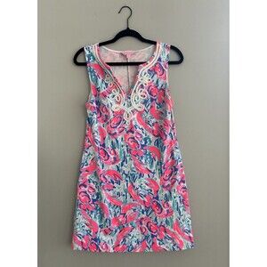 Lilly Pulitzer Womens Medium Harper Shift Dress Cosmic Coral Cracked Up Lobster